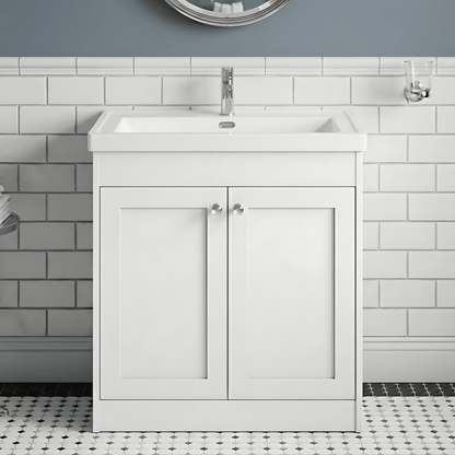 [BFHE126E] Butterton Traditional 2 Door Floor Standing Vanity Unit with Thin-Edge Basin, Gloss White, 800mm - Silo