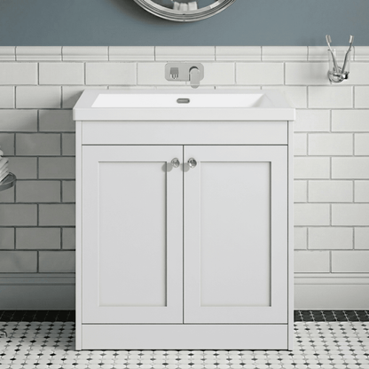 [BFHE126K] Butterton 2 Door Floor Standing Vanity Unit with Minimalist Basin No Tap Hole - 800mm Gloss White - Silo