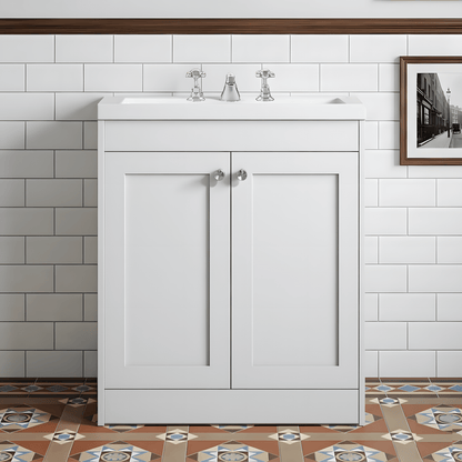 [BFHE126M] Butterton 2 Door Floor Standing Vanity Unit with Minimalist Basin 3 Tap Hole - 800mm Gloss White - Silo