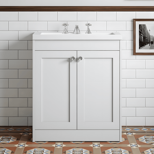 [BFHE126M] Butterton 2 Door Floor Standing Vanity Unit with Minimalist Basin 3 Tap Hole - 800mm Gloss White - Silo