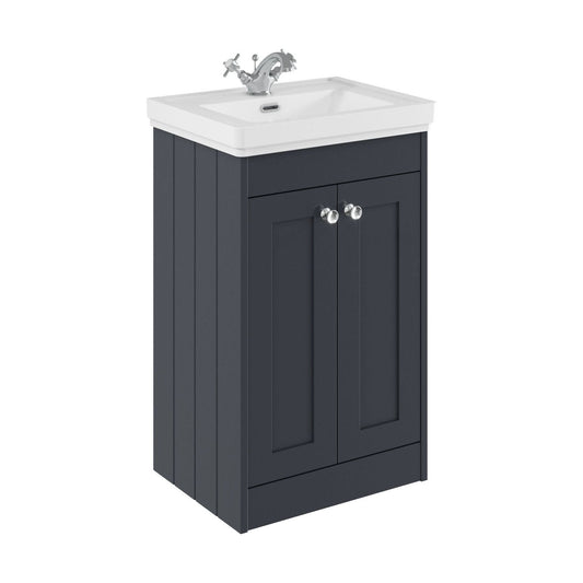 [BFHE1423A] Balterley 500mm Floor Standing 2 Door Unit with Classic Basin 1 Tap Hole - Satin Dark Grey - Cutout