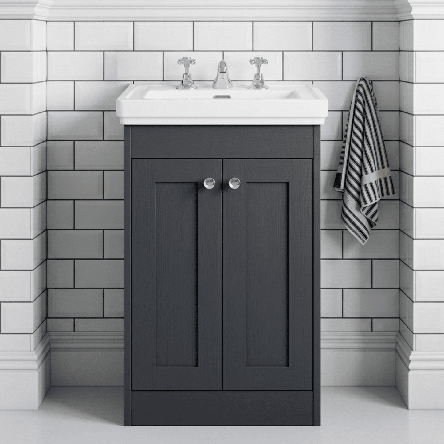 [BFHE1423B] Butterton 2 Door Floor Standing Vanity Unit with Classic Basin 3 Tap Hole - 500mm Dark Grey - Silo