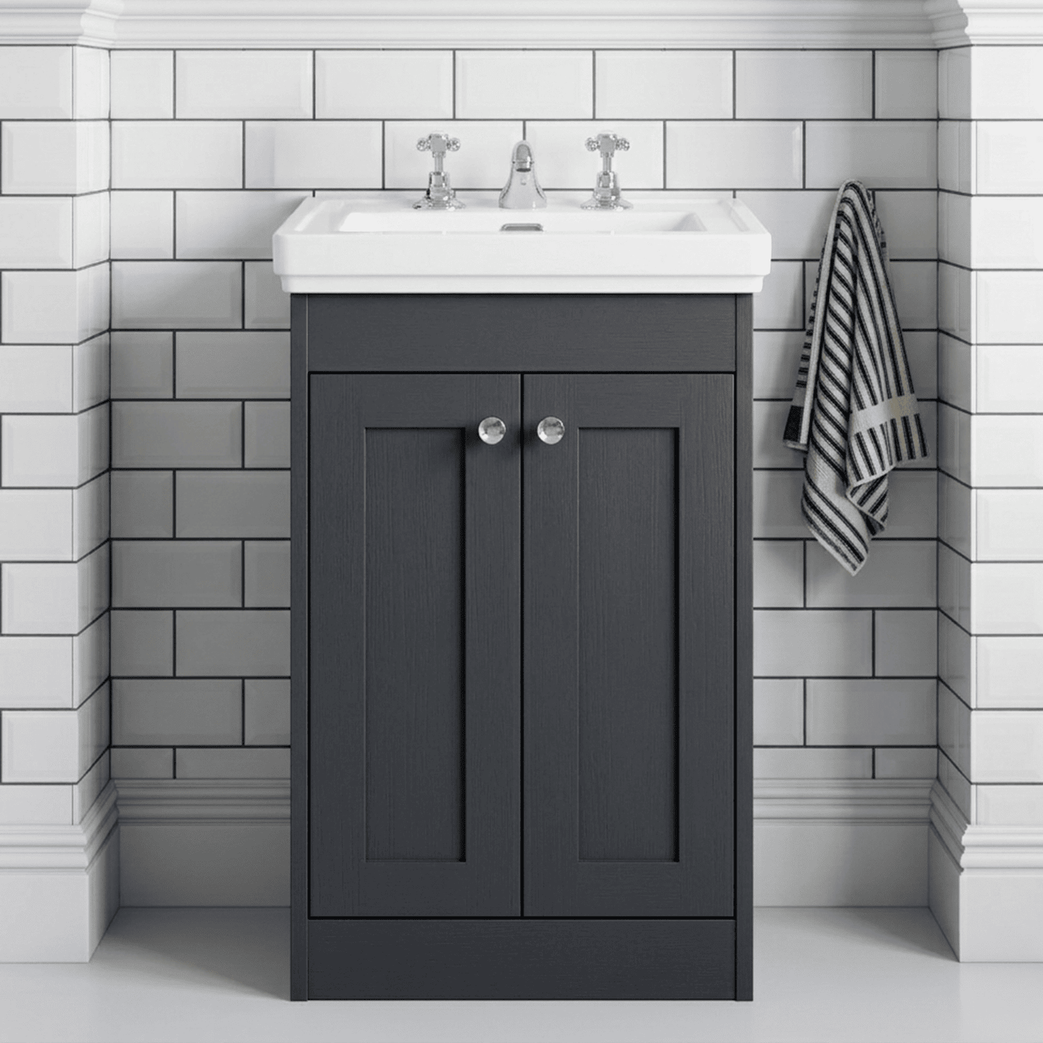 [BFHE1423B] Butterton 2 Door Floor Standing Vanity Unit with Classic Basin 3 Tap Hole - 500mm Dark Grey - Silo