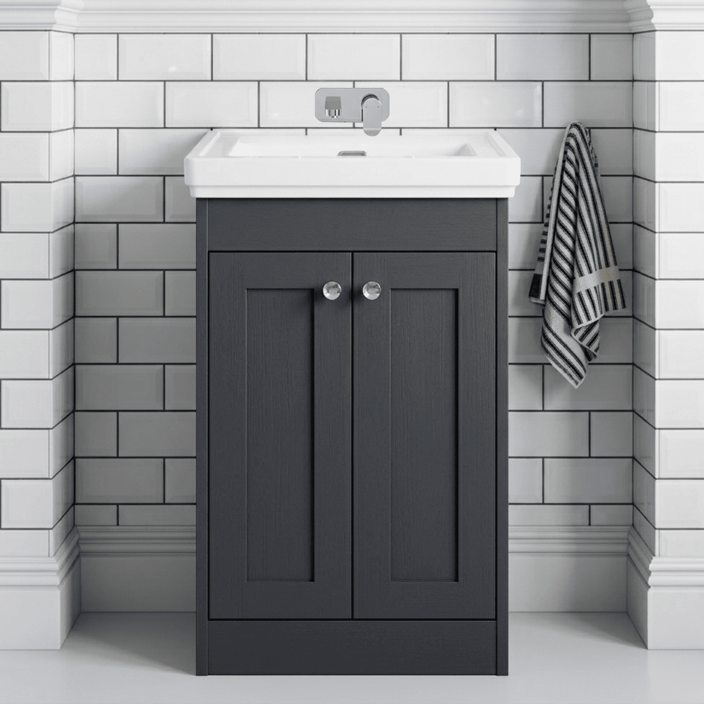 [BFHE1423H] Butterton 2 Door Floor Standing Vanity Unit with Classic Basin No Tap Hole - 500mm Dark Grey - Silo