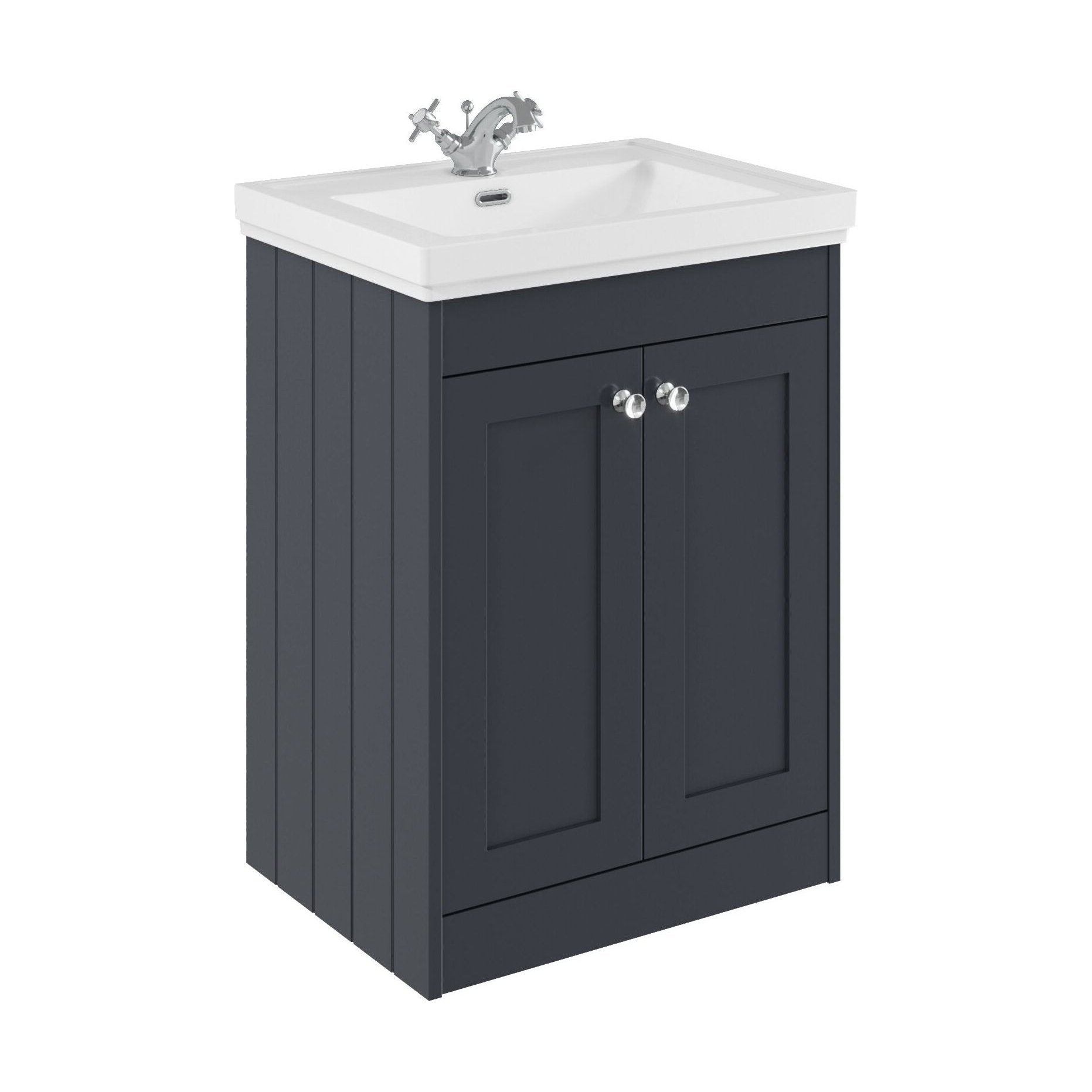 [BFHE1425A] Balterley 600mm Floor Standing 2 Door Unit with Classic Basin 1 Tap Hole - Satin Dark Grey - Cutout