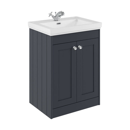 [BFHE1425A] Balterley 600mm Floor Standing 2 Door Unit with Classic Basin 1 Tap Hole - Satin Dark Grey - Cutout