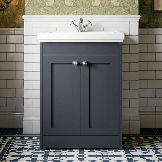 [BFHE1425A] Butterton Floor Standing 2 Door Vanity Unit with Classic Basin 1 Tap Hole, 600mm - Satin Dark Grey - Silo