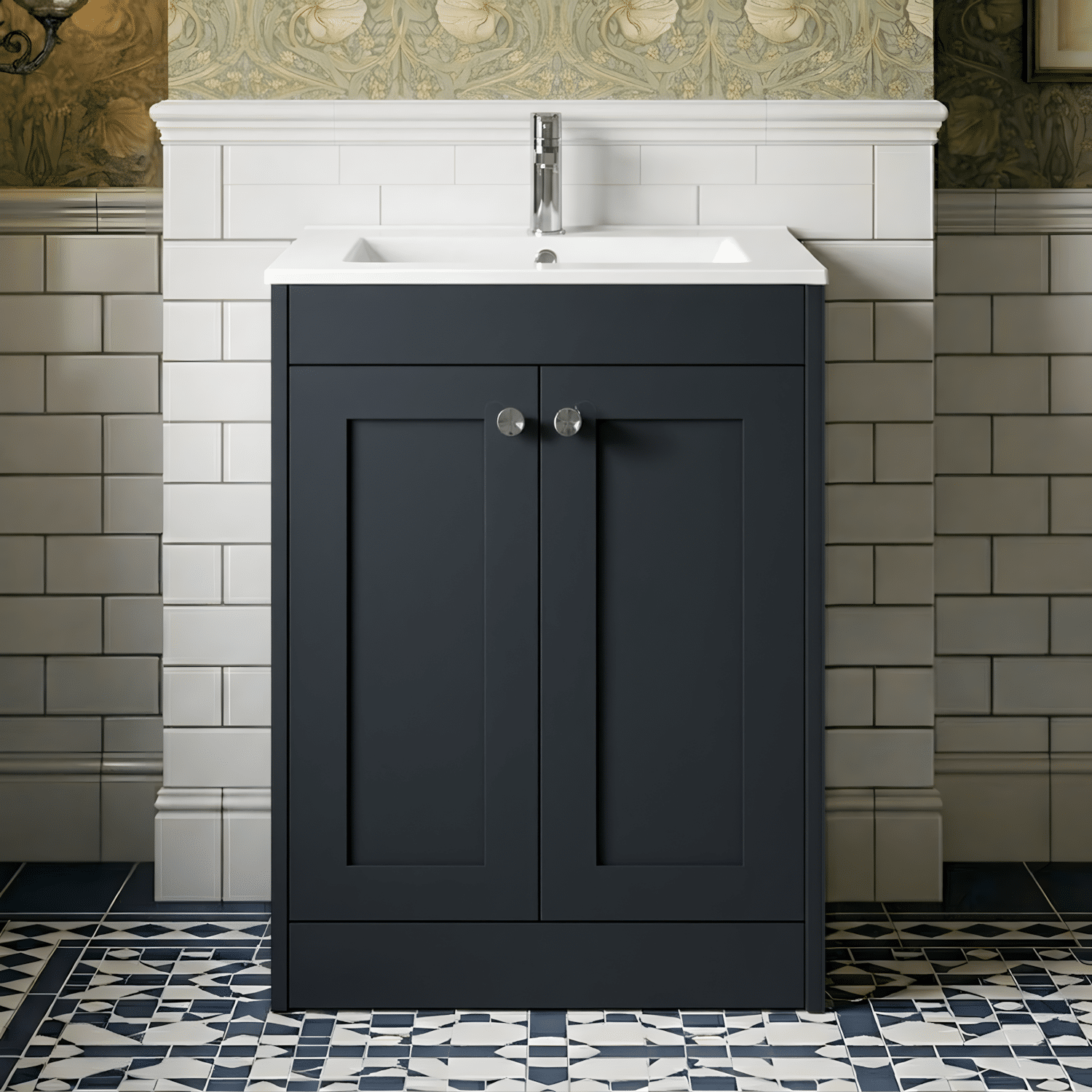 [BFHE1425C] Butterton 2 Door Floor Standing Vanity Unit with Minimalist Ceramic Basin 1 Tap Hole - 600mm Dark Grey - Silo