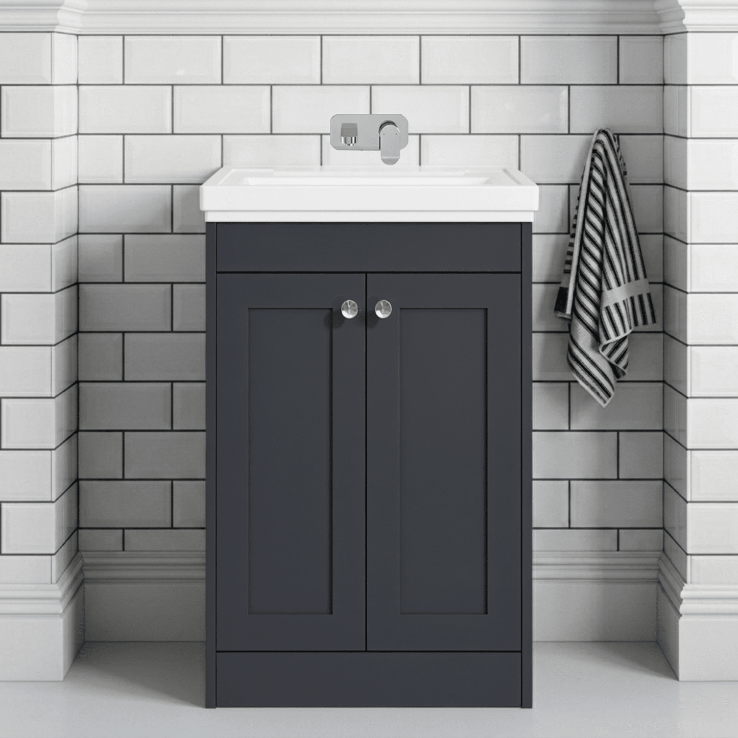 [BFHE1425H] Butterton 2 Door Floor Standing Vanity Unit with Classic Basin No Tap Hole - 600mm Dark Grey - Silo