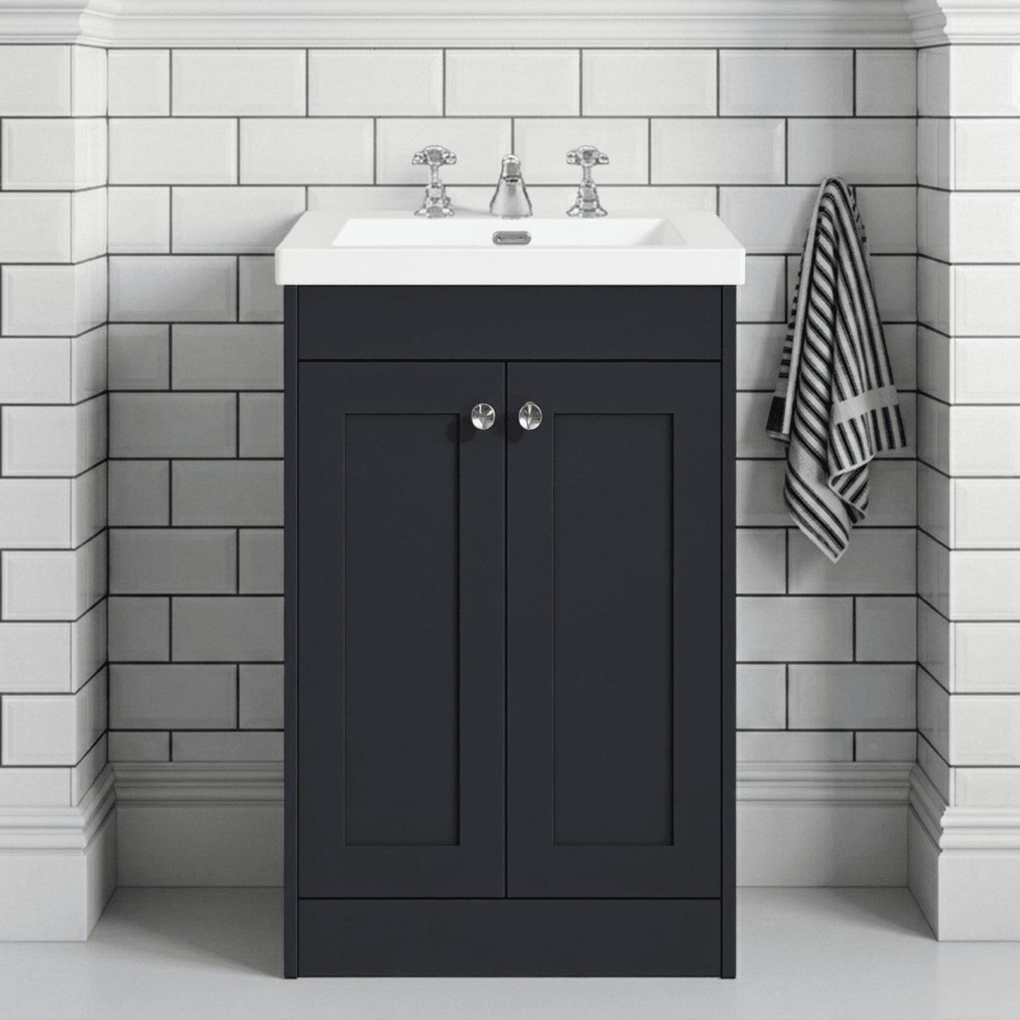 [BFHE1425M] Butterton 2 Door Floor Standing Vanity Unit with Minimalist Basin 3 Tap Hole - 600mm Dark Grey - Silo