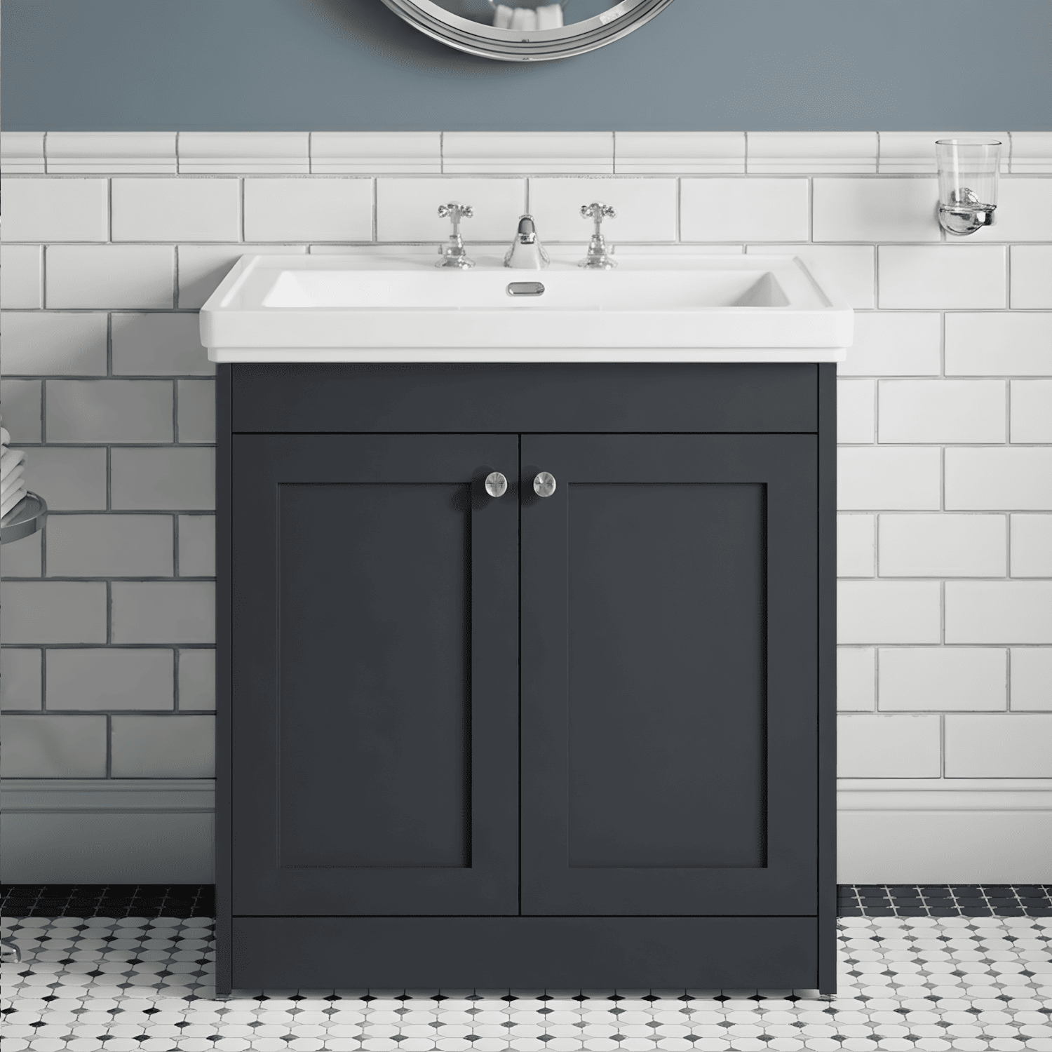 [BFHE1426B] Butterton 2 Door Floor Standing Vanity Unit with Classic Basin 3 Tap Hole - 800mm Dark Grey - Silo