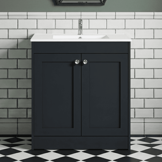 [BFHE1426C] Butterton 2 Door Floor Standing Vanity Unit with Minimalist Ceramic Basin 1 Tap Hole - 800mm Dark Grey - Silo