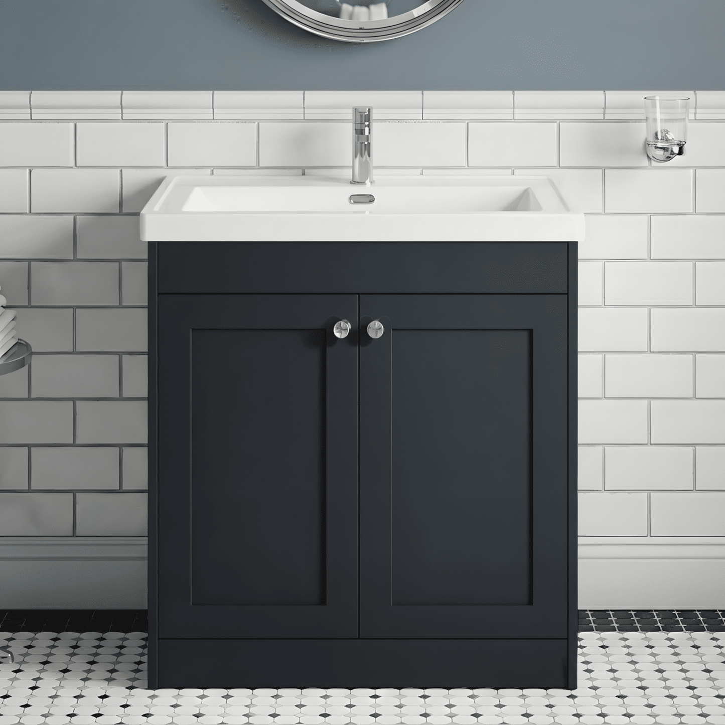 [BFHE1426E] Butterton Traditional 2 Door Floor Standing Vanity Unit with Thin-Edge Basin, Satin Dark Grey, 800mm - Silo