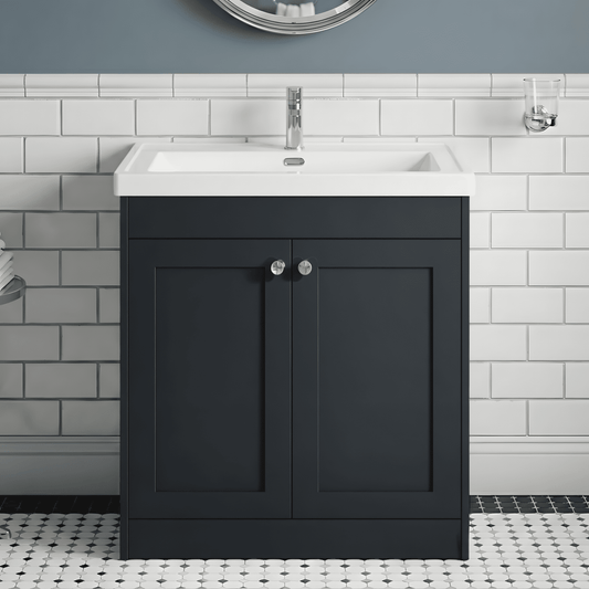 [BFHE1426E] Butterton Traditional 2 Door Floor Standing Vanity Unit with Thin-Edge Basin, Satin Dark Grey, 800mm - Silo