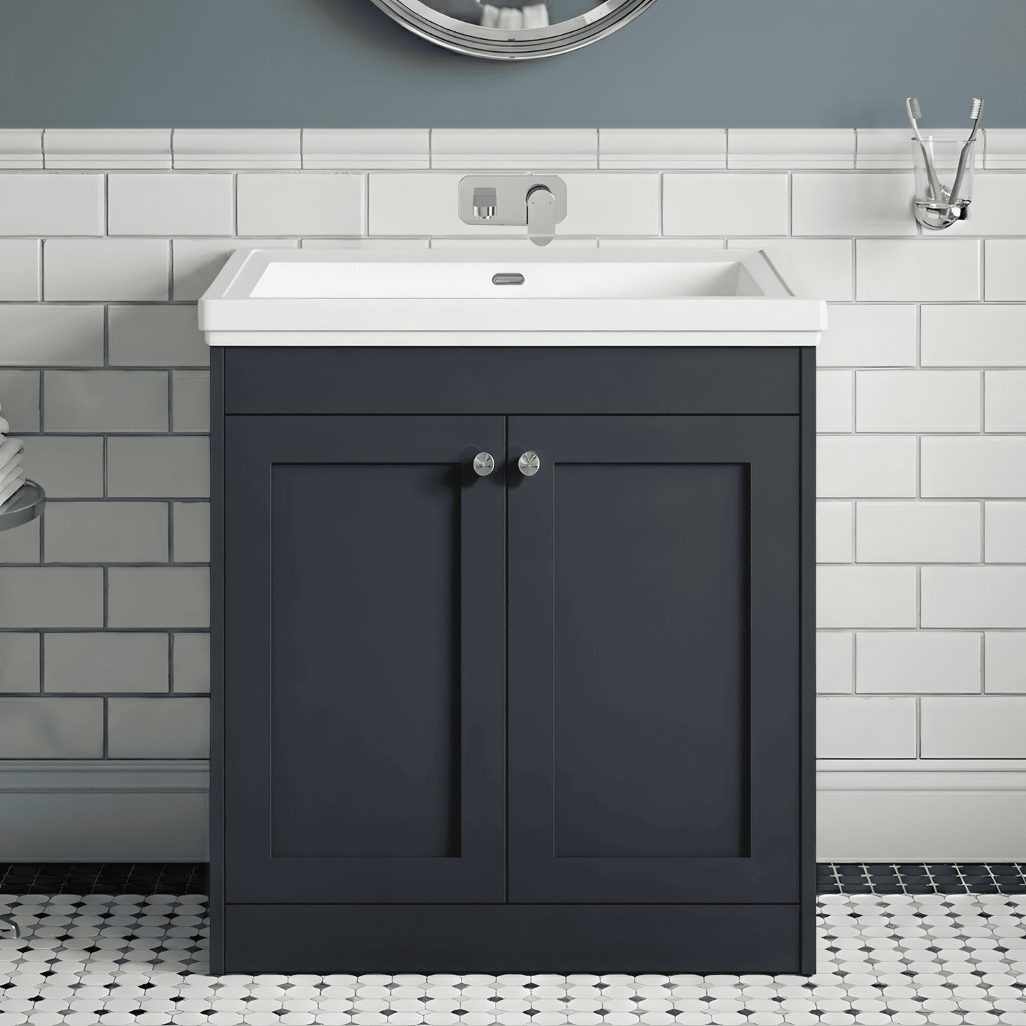 [BFHE1426H] Butterton 2 Door Floor Standing Vanity Unit with Classic Basin No Tap Hole - 800mm Dark Grey - Silo