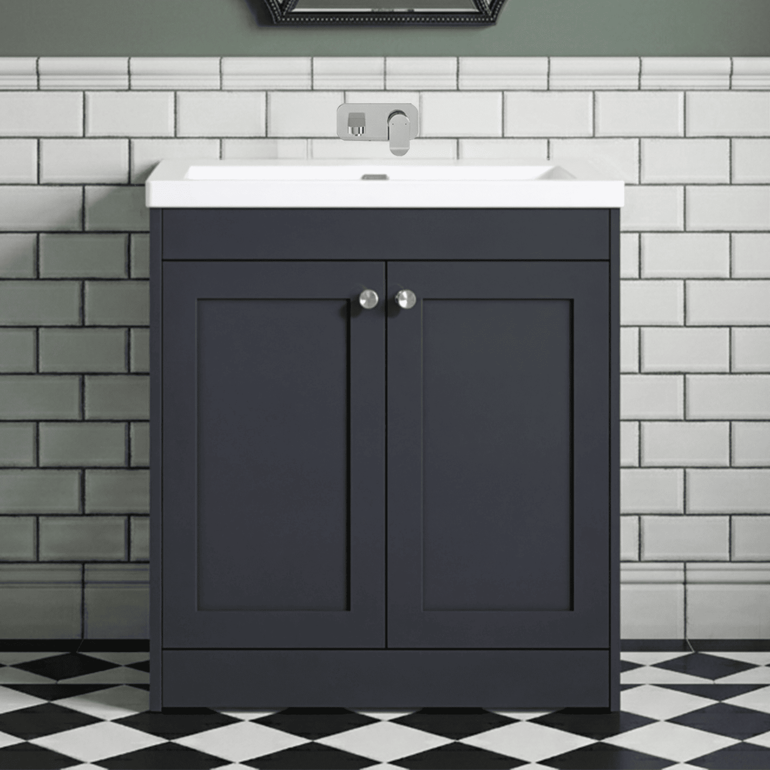 [BFHE1426K] Butterton 2 Door Floor Standing Vanity Unit with Minimalist Basin No Tap Hole - 800mm Dark Grey - Silo