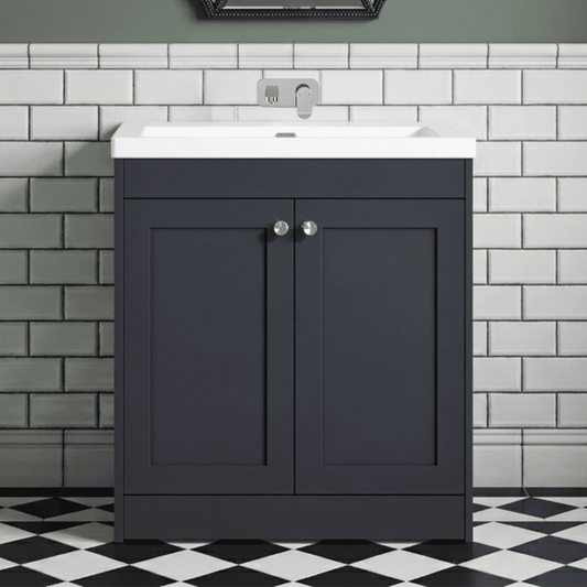 [BFHE1426K] Butterton 2 Door Floor Standing Vanity Unit with Minimalist Basin No Tap Hole - 800mm Dark Grey - Silo