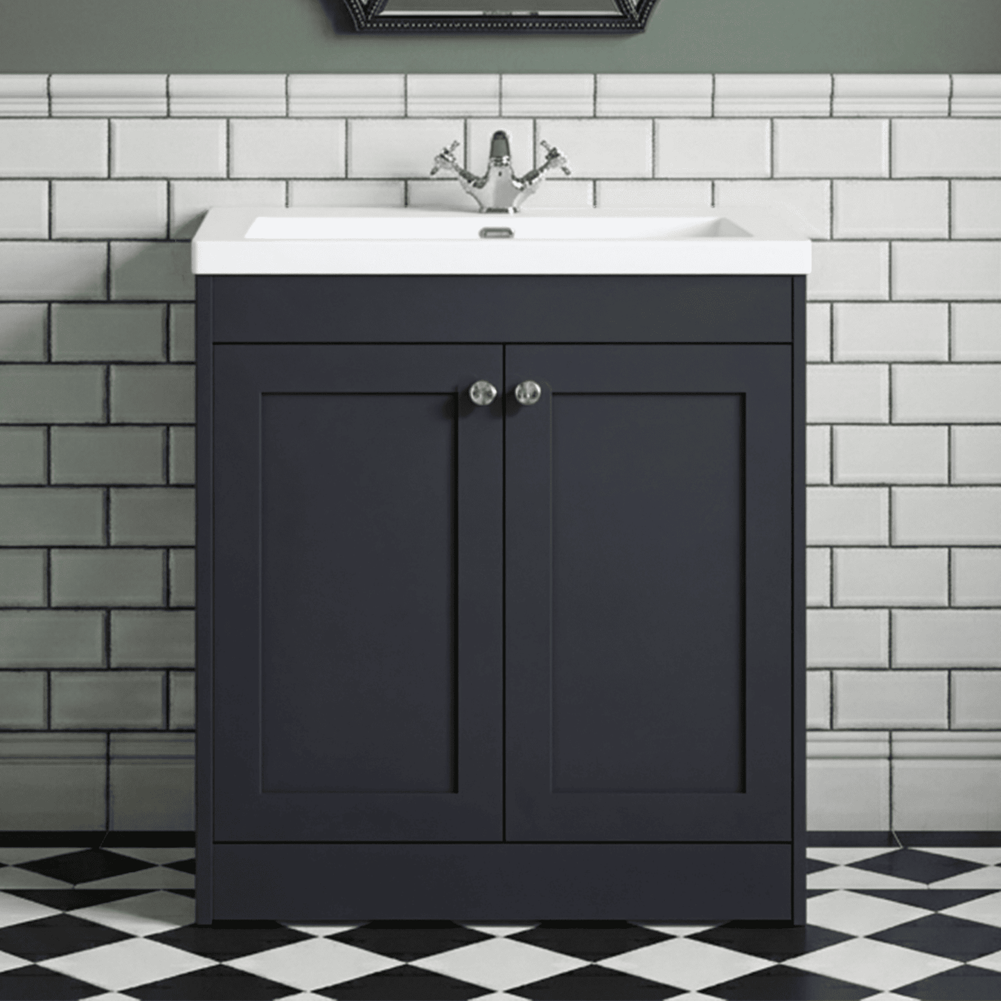 [BFHE1426L] Butterton 2 Door Floor Standing Vanity Unit with Minimalist Fireclay Basin 1 Tap Hole - 800mm Dark Grey - Silo