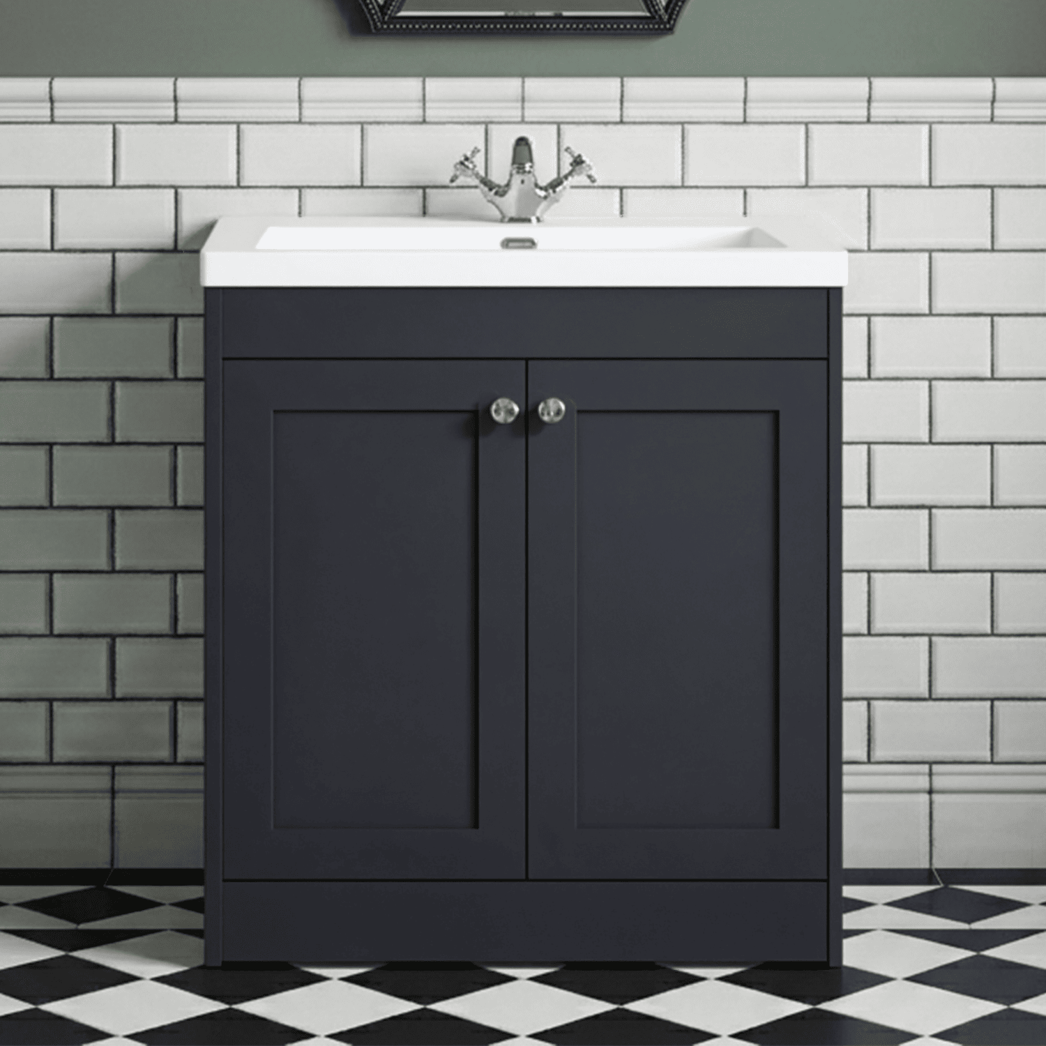 [BFHE1426L] Butterton 2 Door Floor Standing Vanity Unit with Minimalist Fireclay Basin 1 Tap Hole - 800mm Dark Grey - Silo