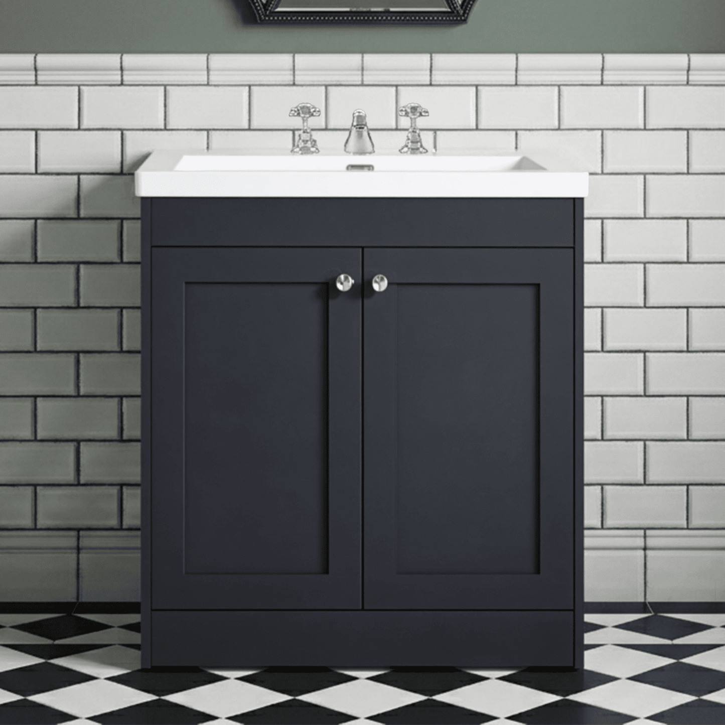 [BFHE1426M] Butterton 2 Door Floor Standing Vanity Unit with Minimalist Basin 3 Tap Hole - 800mm Dark Grey - Silo
