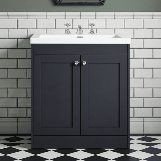 [BFHE1426M] Butterton 2 Door Floor Standing Vanity Unit with Minimalist Basin 3 Tap Hole - 800mm Dark Grey - Silo