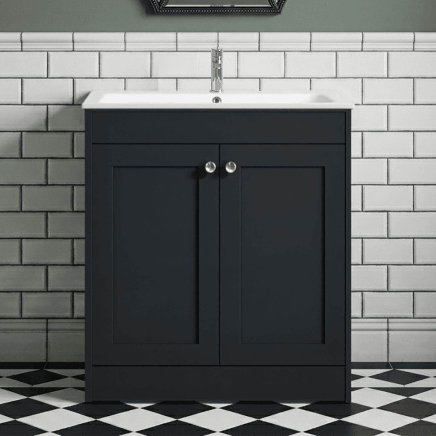 [BFHE1426P] Butterton Traditional 2 Door Floor Standing Vanity Unit with Stone Basin, Satin Dark Grey, 800mm - Silo