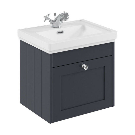 [BFHE1491A] Balterley 500mm Wall Hung 1 Drawer Unit with Classic Basin 1 Tap Hole - Satin Dark Grey - Cutout