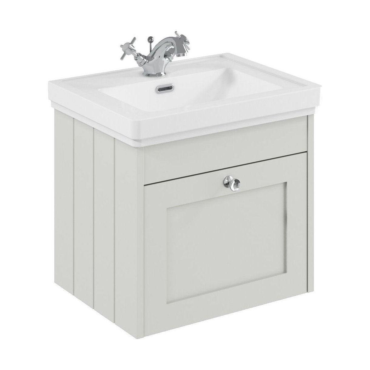 [BFHE191A] Balterley 500mm Wall Hung 1 Drawer Unit with Classic Basin 1 Tap Hole - Satin White - Cutout