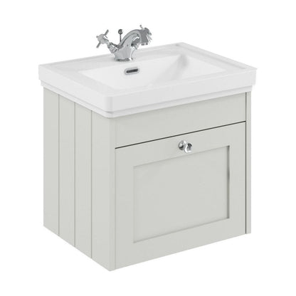 [BFHE191A] Balterley 500mm Wall Hung 1 Drawer Unit with Classic Basin 1 Tap Hole - Satin White - Cutout