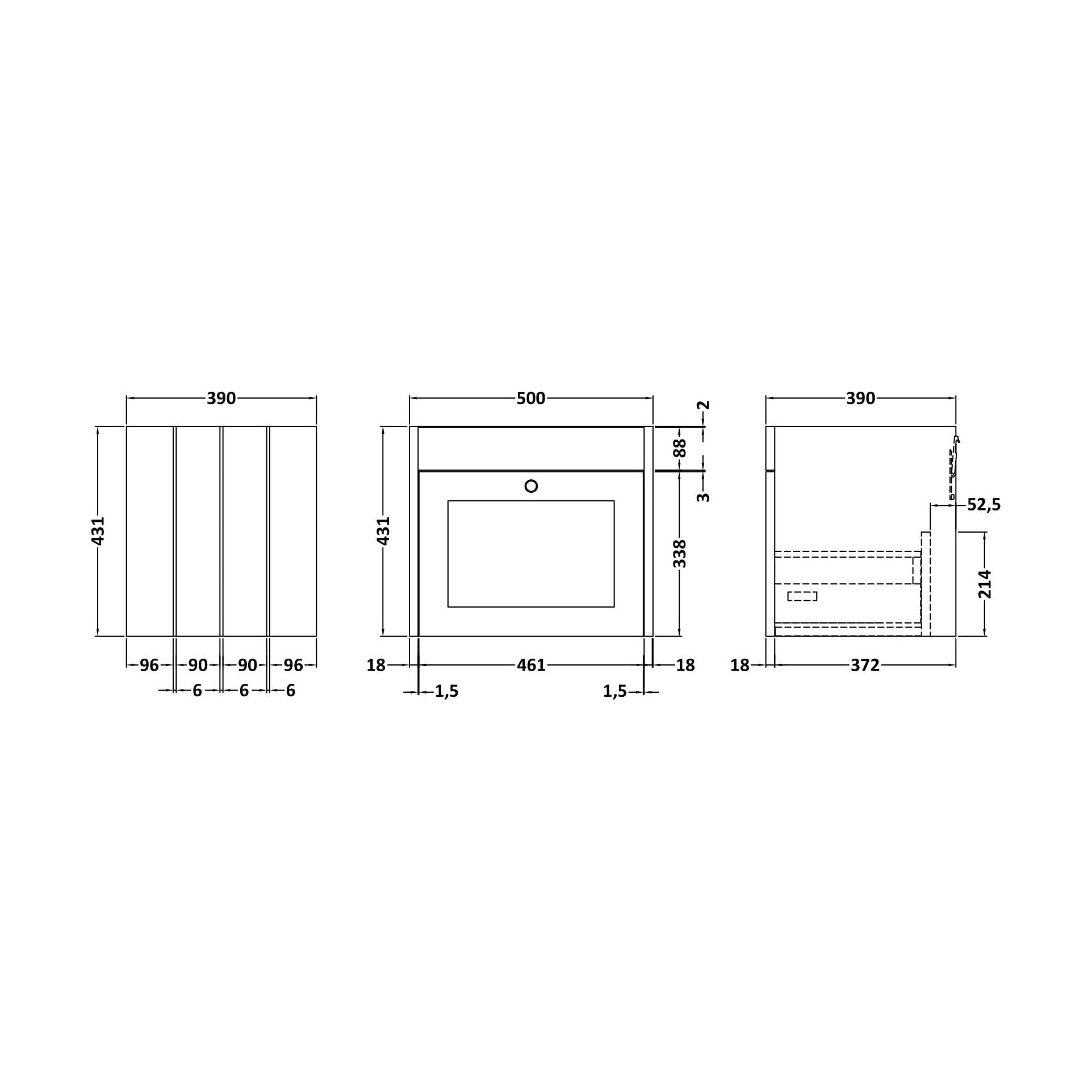 [BFHE191] 500 W/H 1-Drawer Unit (431x500x390) - Technical Drawing