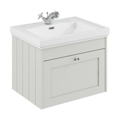 [BFHE194A] Balterley 600mm Wall Hung 1 Drawer Unit with Classic Basin 1 Tap Hole - Satin White - Cutout