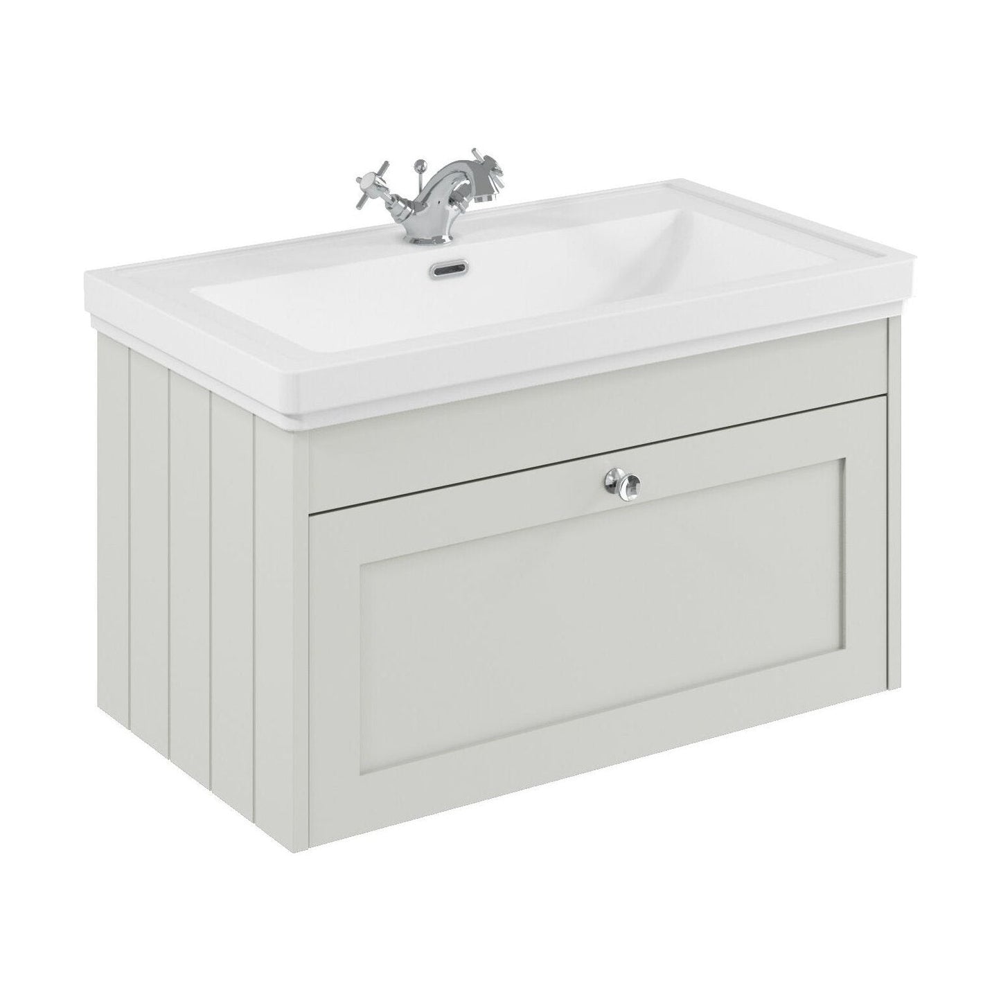 [BFHE196A] Balterley 800mm Wall Hung 1 Drawer Unit with Classic Basin 1 Tap Hole - Satin White - Cutout