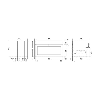 [BFHE196] 800 W/H 1-Drawer Unit (431x800x453) - Technical Drawing