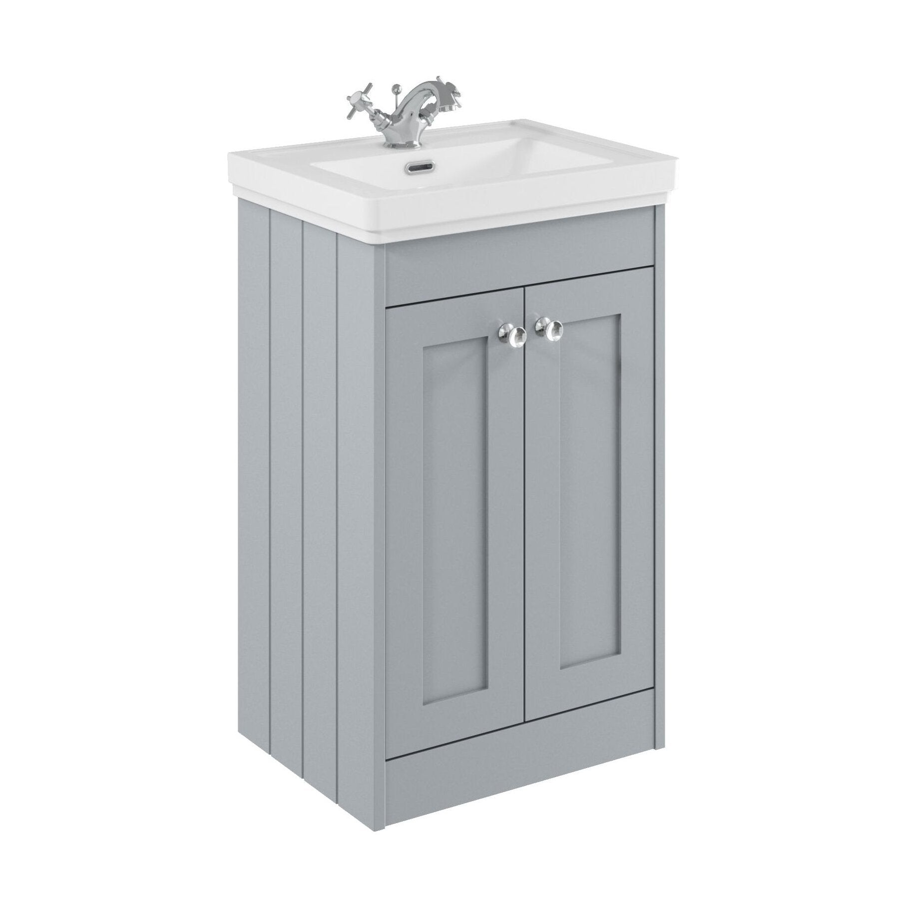 [BFHE223A] Balterley 500mm Floor Standing 2 Door Unit with Classic Basin 1 Tap Hole - Satin Grey - Cutout
