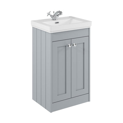 [BFHE223A] Balterley 500mm Floor Standing 2 Door Unit with Classic Basin 1 Tap Hole - Satin Grey - Cutout