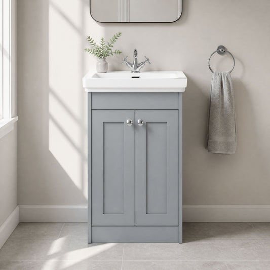 [BFHE223A] Butterton Floor Standing 2 Door Vanity Unit with Classic Basin 1 Tap Hole, 500mm - Satin Grey - Silo