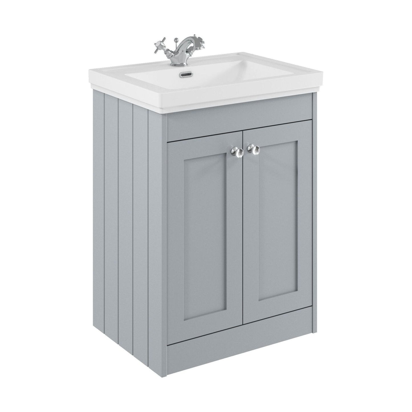 [BFHE225A] Balterley 600mm Floor Standing 2 Door Unit with Classic Basin 1 Tap Hole - Satin Grey - Cutout