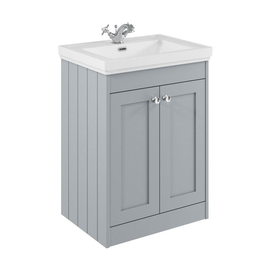 [BFHE225A] Balterley 600mm Floor Standing 2 Door Unit with Classic Basin 1 Tap Hole - Satin Grey - Cutout