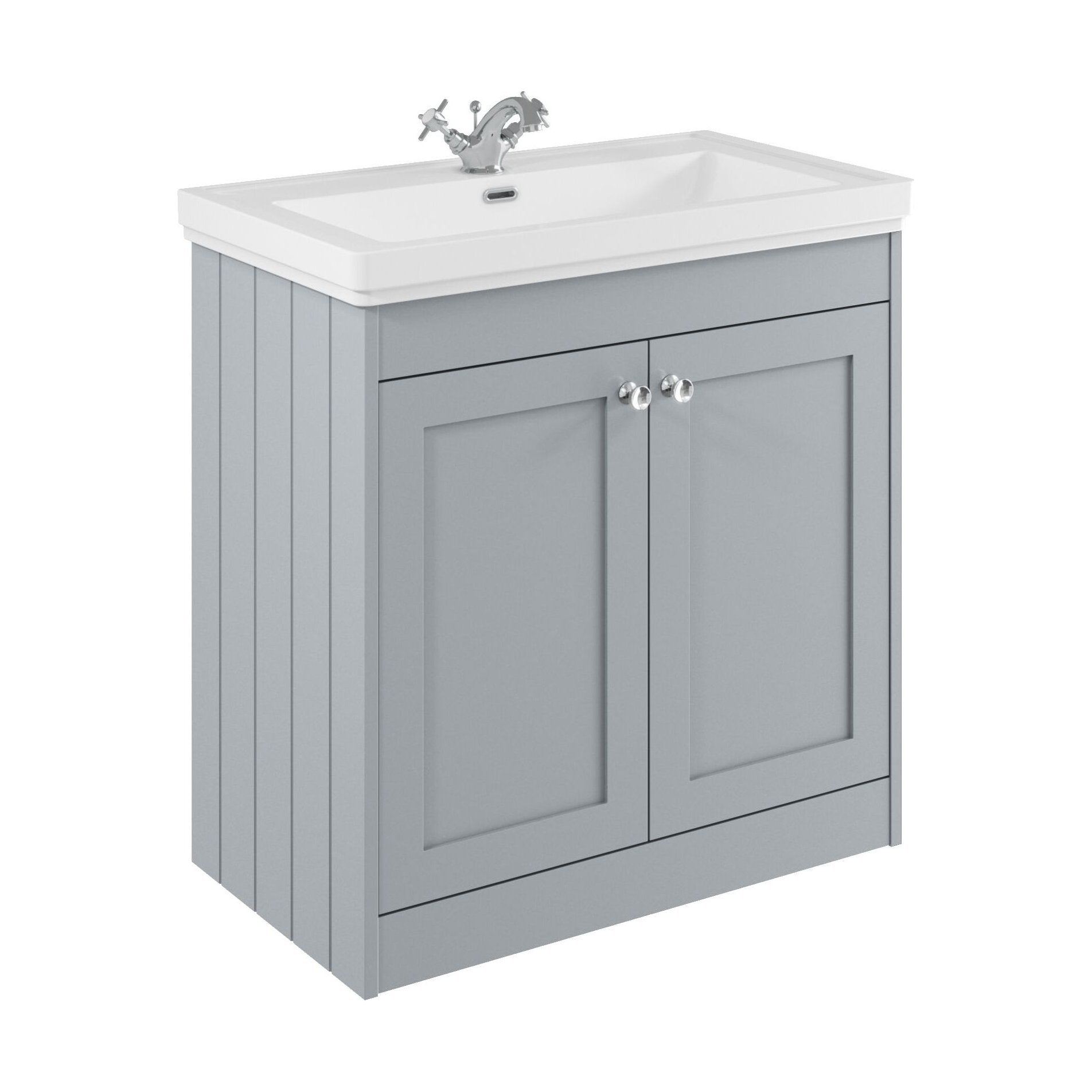 [BFHE226A] Balterley 800mm Floor Standing 2 Door Unit with Classic Basin 1 Tap Hole - Satin Grey - Cutout
