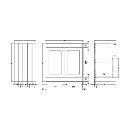 [BFHE226] 800 F/S 2-Door Unit (800x800x453) - Technical Drawing