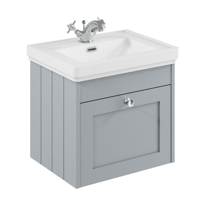 [BFHE291A] Balterley 500mm Wall Hung 1 Drawer Unit with Classic Basin 1 Tap Hole - Satin Grey - Cutout