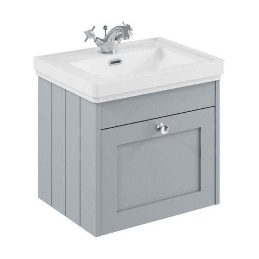 [BFHE291A] Balterley 500mm Wall Hung 1 Drawer Unit with Classic Basin 1 Tap Hole - Satin Grey - Cutout
