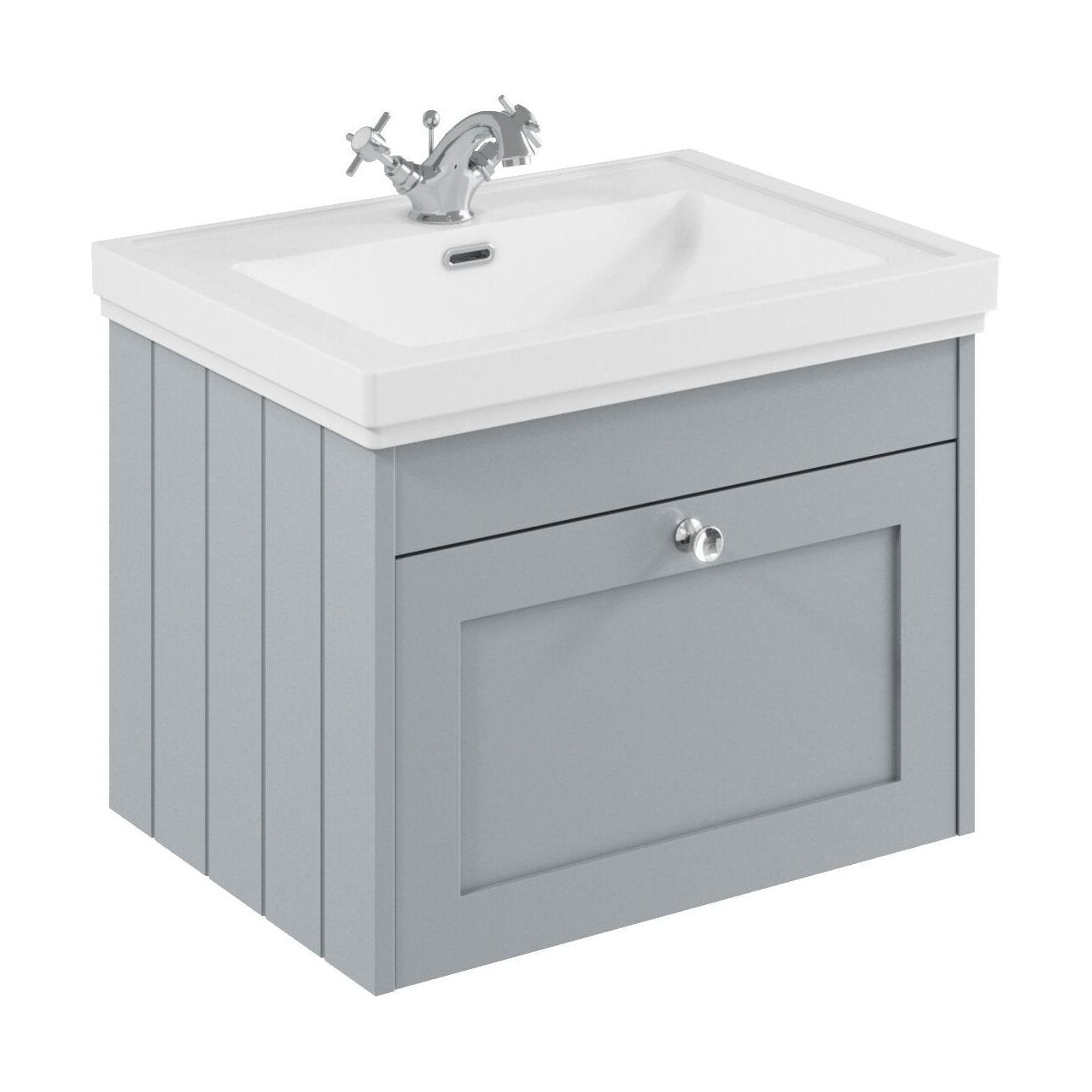 [BFHE294A] Balterley 600mm Wall Hung 1 Drawer Unit with Classic Basin 1 Tap Hole - Satin Grey - Cutout