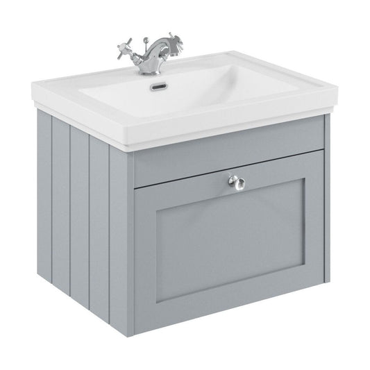 [BFHE294A] Balterley 600mm Wall Hung 1 Drawer Unit with Classic Basin 1 Tap Hole - Satin Grey - Cutout