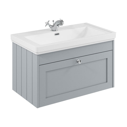 [BFHE296A] Balterley 800mm Wall Hung 1 Drawer Unit with Classic Basin 1 Tap Hole - Satin Grey - Cutout