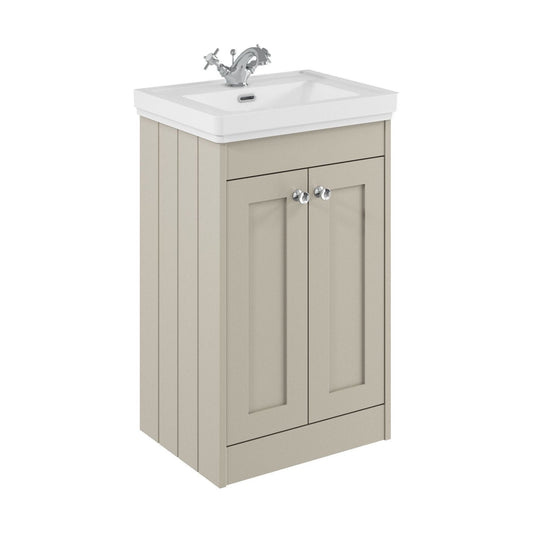 [BFHE3223A] Balterley 500mm Floor Standing 2 Door Unit with Classic Basin 1 Tap Hole - Pebble Grey - Cutout
