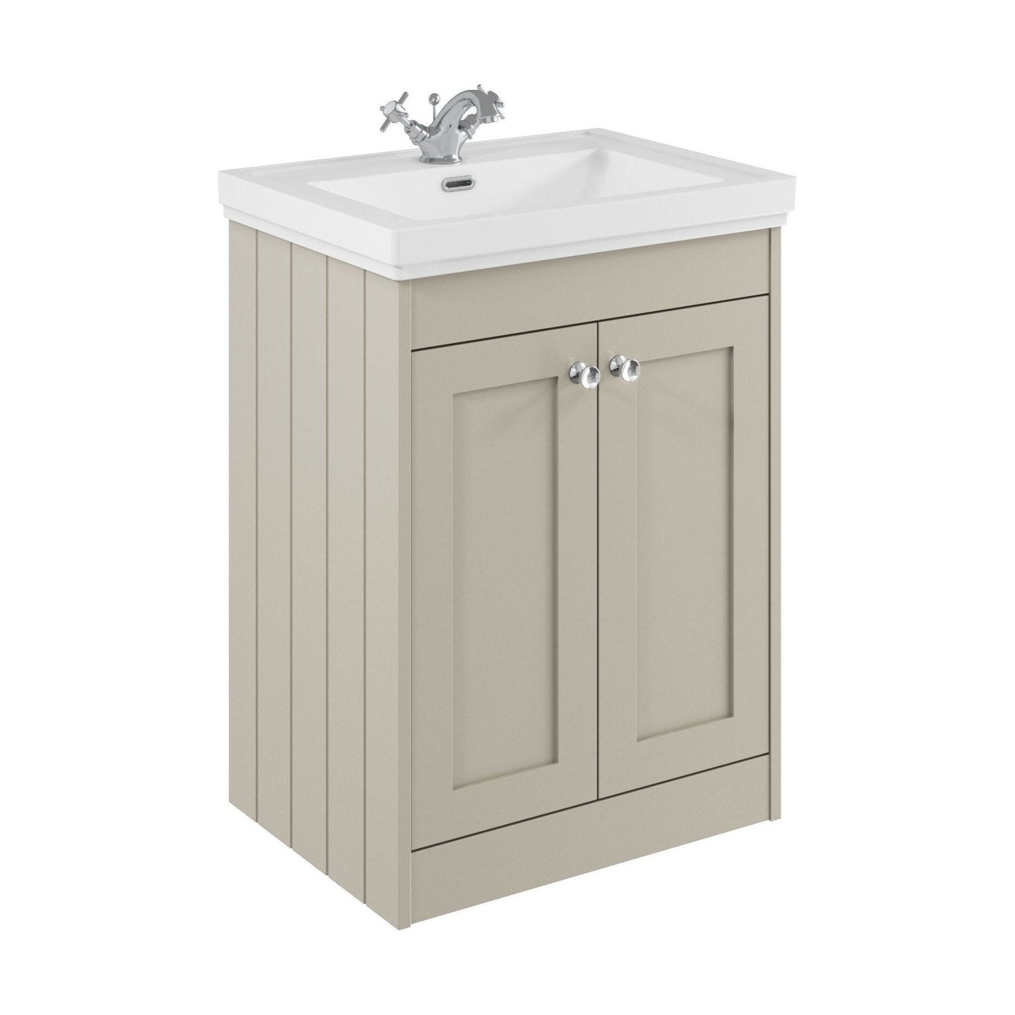 [BFHE3225A] Balterley 600mm Floor Standing 2 Door Unit with Classic Basin 1 Tap Hole - Pebble Grey - Cutout
