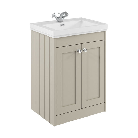 [BFHE3225A] Balterley 600mm Floor Standing 2 Door Unit with Classic Basin 1 Tap Hole - Pebble Grey - Cutout