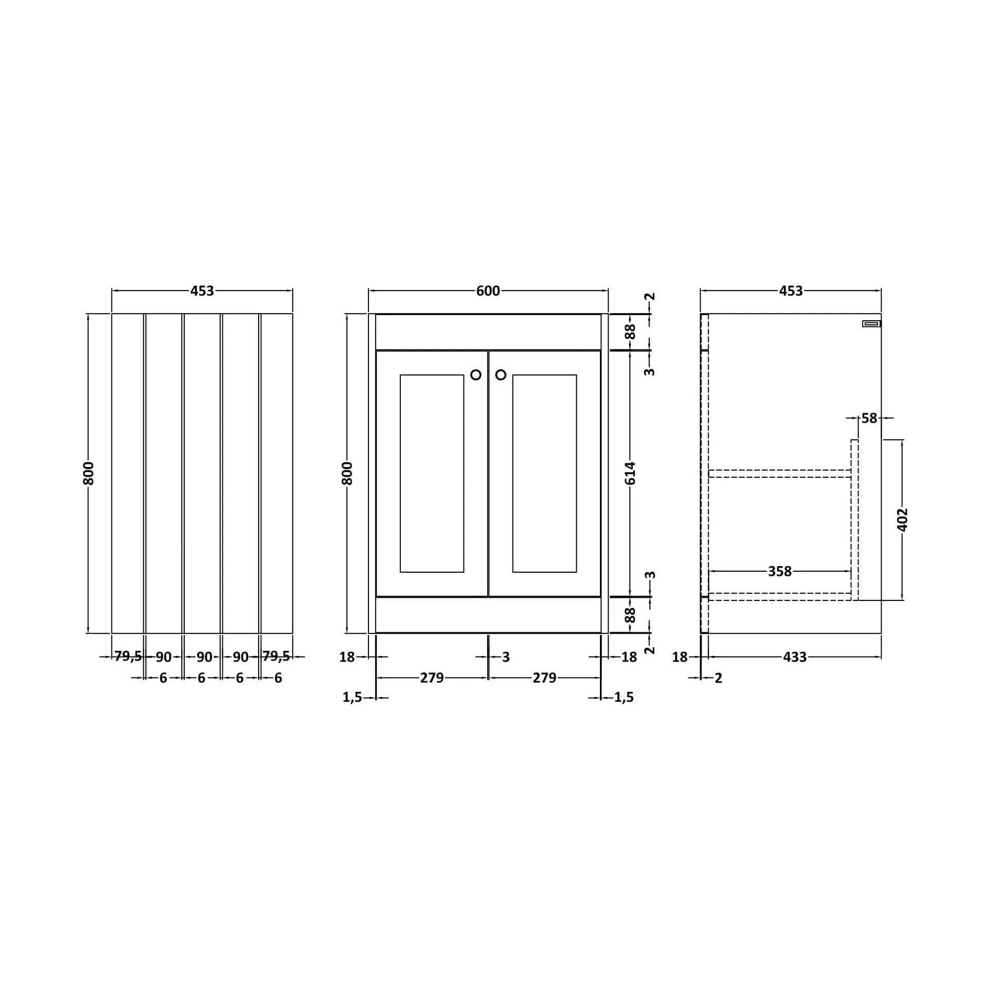 [BFHE3225] 600 F/S 2-Door Unit (800x600x453) - Technical Drawing