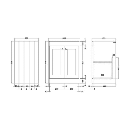 [BFHE3225] 600 F/S 2-Door Unit (800x600x453) - Technical Drawing